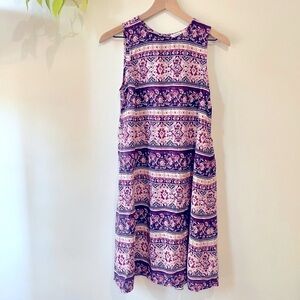 Beach Lunch Lounge Sleeveless Dress XS Pink Purple Floral Stripe Boho India